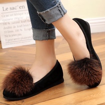 2021 New one pedal size wool shoes women 41-43 Spring leather wear lazy shoes plus velvet flat shoes