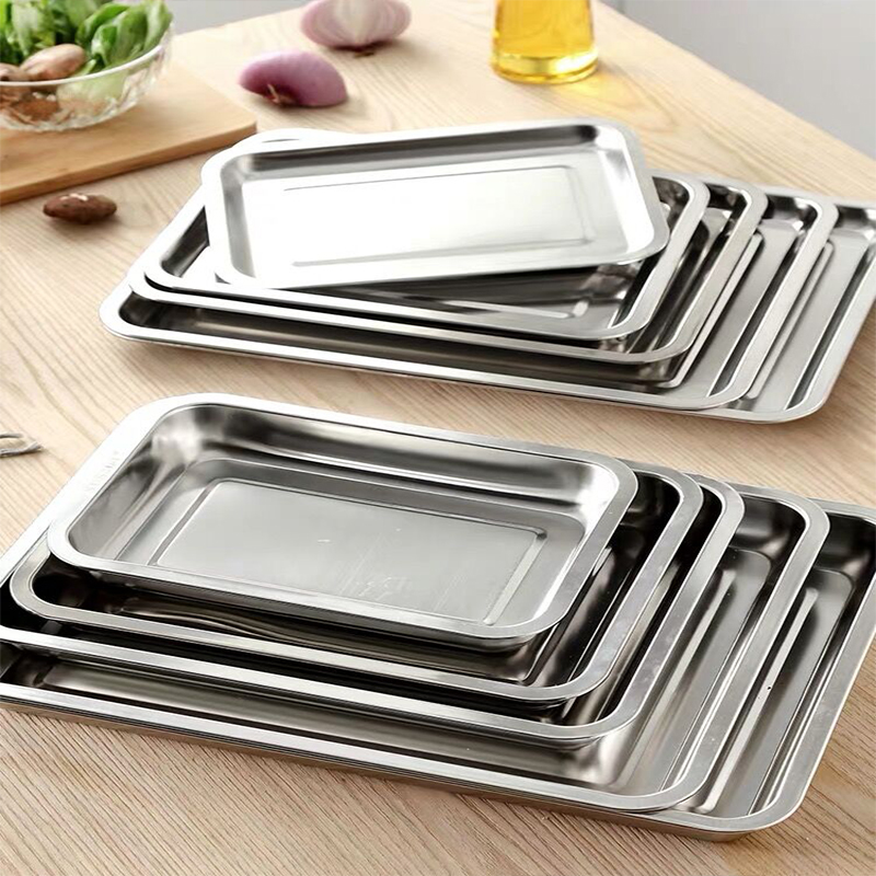 Stainless steel plate rectangular tray household square plate iron plate commercial steamed rice plate barbecue food plate grilled fish