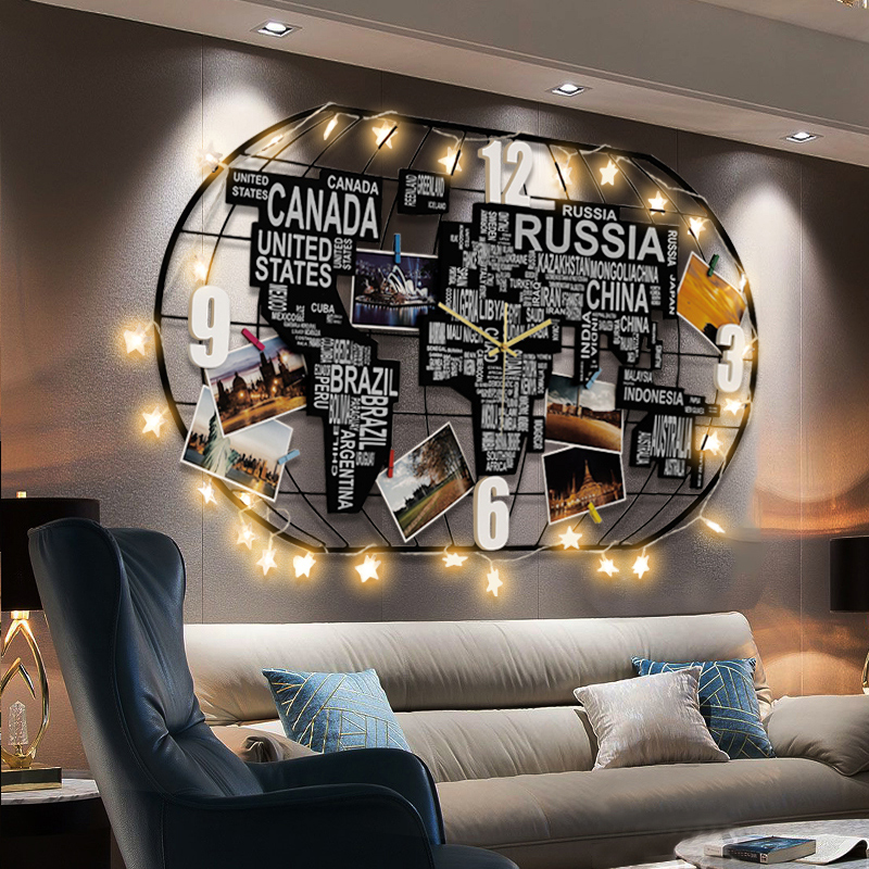 World Map Wall Clock Modern Simple Light Luxury Clock Home Wall Hanging Living Room Personality Creative Fashion Atmospheric Decoration