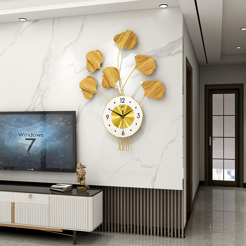 Ginkgo Leaf Art Decoration Hanging Wall Atmospheric Restaurant Wall Clock Living Room Creative Watch Modern Simple Household Clock