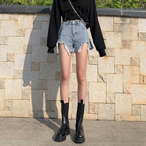 High Waist Denim Shorts Women Summer Thin 2022 Summer new Thin Broadleg Loose a word ultra-shorts Chains