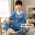 shop đồ trẻ em Bộ đồ ngủ lụa cotton nam trẻ trung cotton lụa quần áo mặc ở nhà mùa hè mỏng phần bé trai và học sinh trung học quần ngắn tay quần legging bé gái Phù hợp với trẻ em