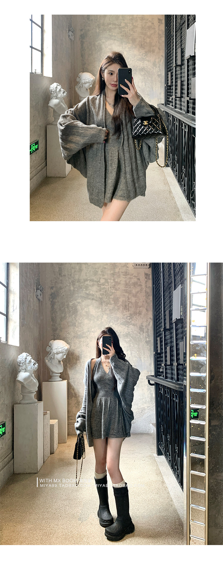 회색 재 홈 프랑스식 연령 감소 루즈핏 니트 오픈 가디건 다용도 숄 클래스 없음 버클 느슨함 센스 스웨터 상세 이미지 4