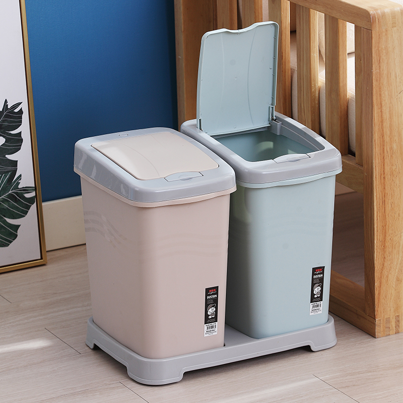 Garbage sorting trash can Household double slot with lid Living room bedroom kitchen dry and wet separation Press-type garbage can