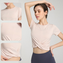 lulu nude quick-dry breathable yoga suit top sports running short sleeve T-shirt overshirt stretch Fitness womens summer
