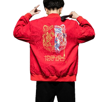 Chinese style mens spring mens Hanfu retro style jacket ancient fashion brand embroidered youth large size Tang suit jacket