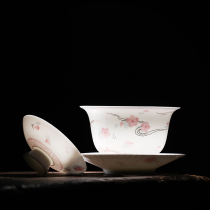 Flower Sea Tea Set Three Only Cover Bowl Tea Cup Sweet White Single Thin Tire Ceramic Tea Bowl Pure Artisanal Kung Fu Tea Kit