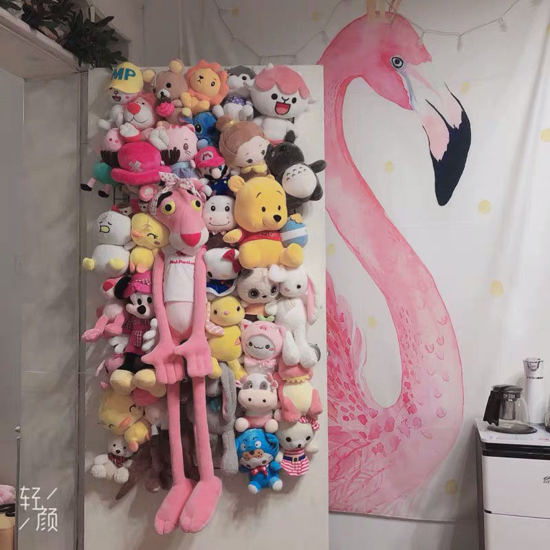 ins net red love doll wall fixed plush toy storage hanger grid photo wall doll shelf