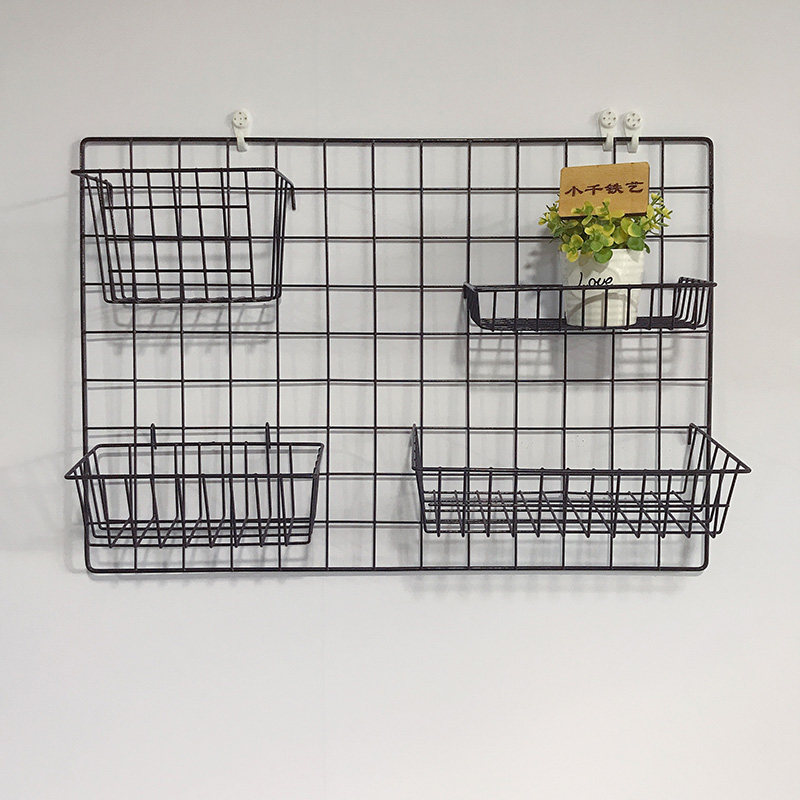 Iron Art Grid Containing Basket Photo Wall Shelf Dorm Room Bathroom Renovation Balcony Small Hanging Basket Room Net Red Decoration