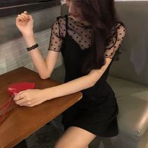 Summer feminine dress thin Western yarn net two-piece mind small black dress Goddess fan sundress