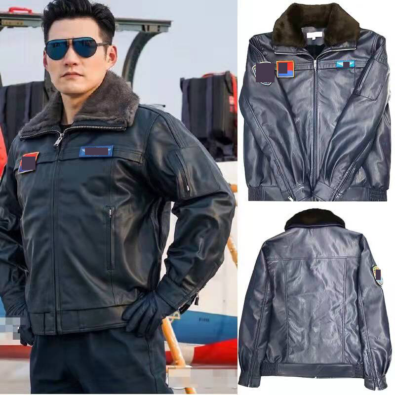 Outdoor leather clothes for training jacket men's gush thickened leather jacket warm flying leather jacket 2021 years of winter relaxation