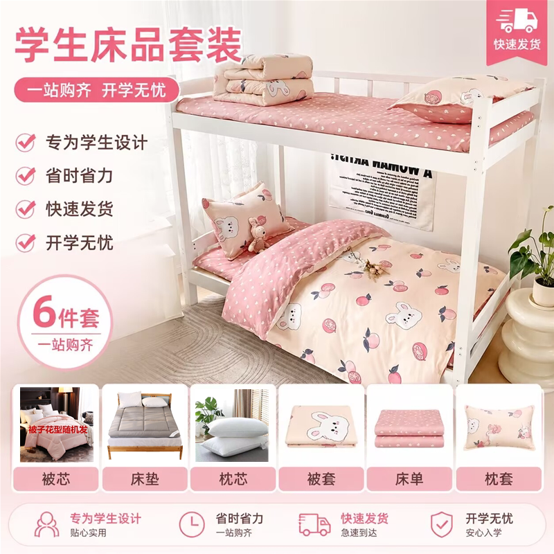 College Dormitory Single Bed Bunk Bed Three-Piece Set, Four-Piece Set, Six-Piece Set, Mattress Complete Set, Complete Set