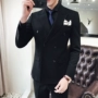 Bộ đồ vest nam màu đen nhỏ phù hợp với phiên bản Hàn Quốc của bộ đồ đôi nam đẹp trai mỏng phù hợp với áo khoác nam mùa xuân và mùa thu trang phục chú rể - Áo khoác đôi áo khoác nam