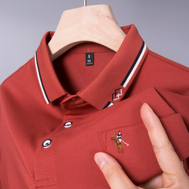Men's Short-Sleeve T-Shirt Polo Shirt Dad's Summer Clothing Plol Ice Silk Pro with Tie Pocket Paolou