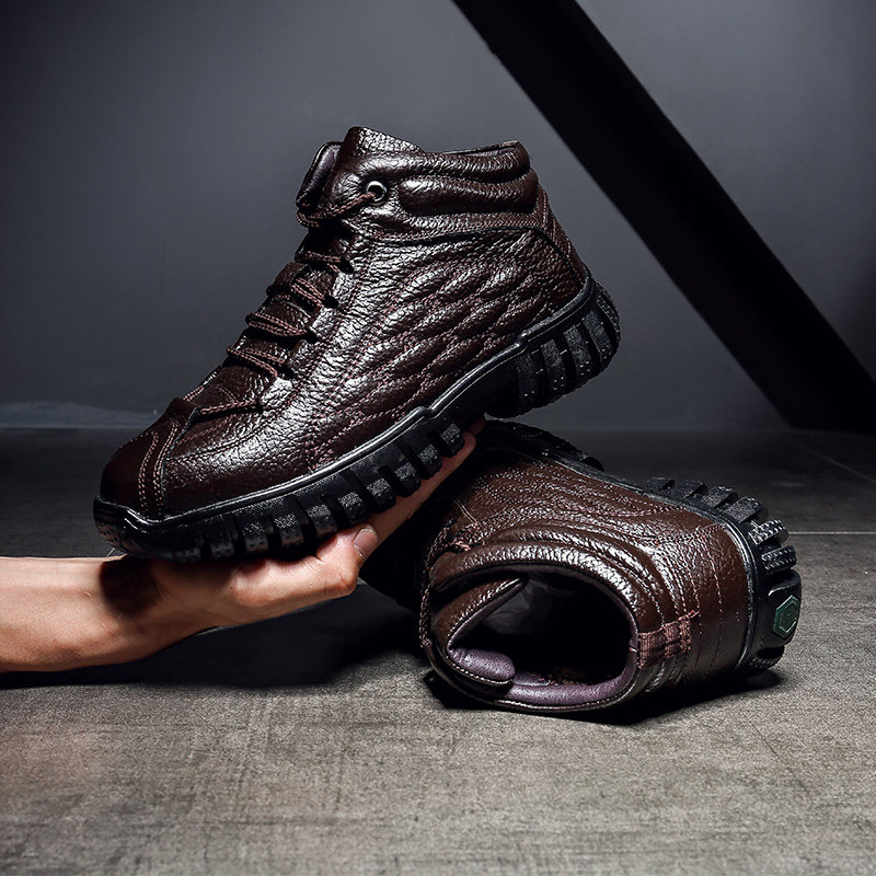 New casual waterproof motorcycle riding men's shoes non-slip trendy shoes outdoor shoes high-top single shoes plus velvet two kinds of shoes