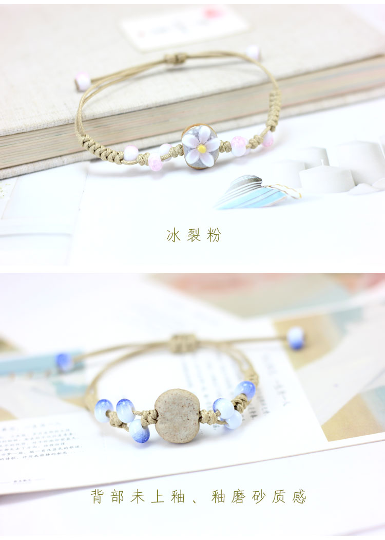 Vòng tay gió dân tộc Nữ Hàn Quốc Tính cách đơn giản Vòng tay hoa gốm đơn giản Joker Handmade Handmade Vòng tay hoa vòng tay nữ vàng 18k