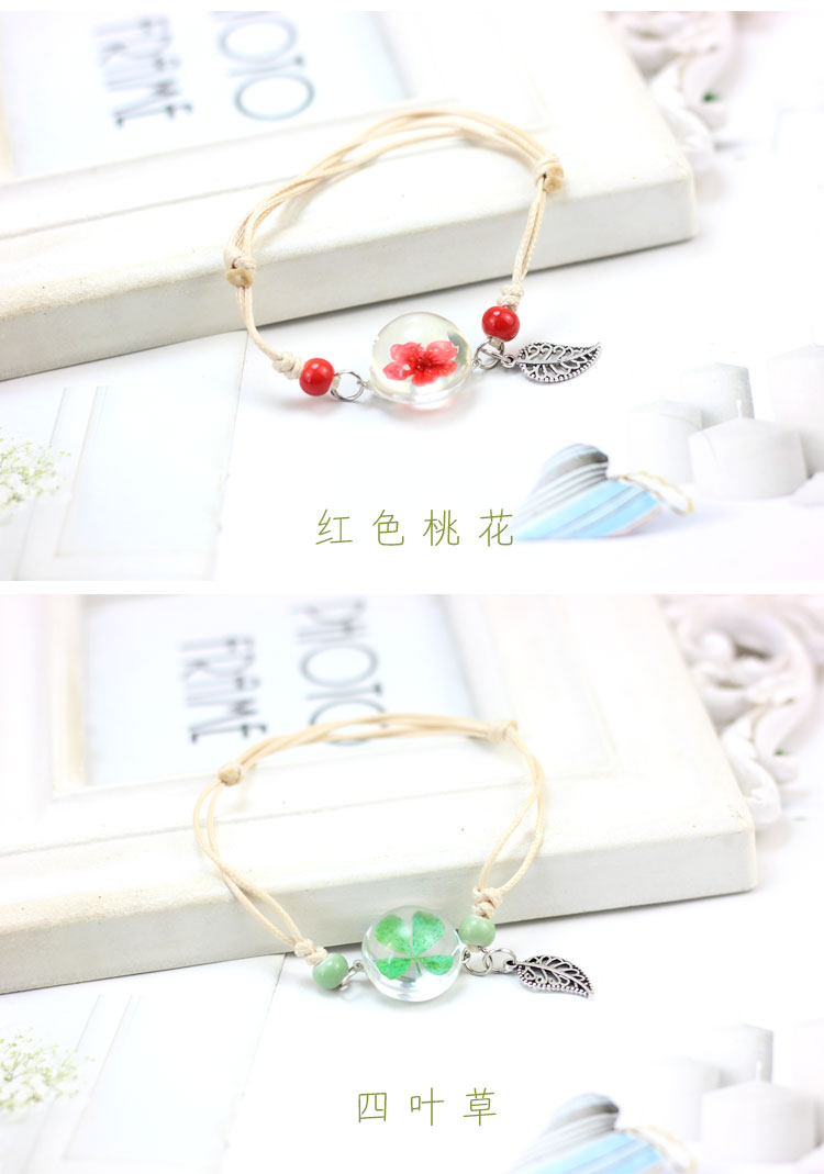 Cỏ bốn lá khô hoa mẫu đơn vòng cổ vòng tay thủy tinh bóng bồ công anh đầy sao mật ong bạn gái quà tặng đôi nam nữ vòng vàng 18k kiểu mới
