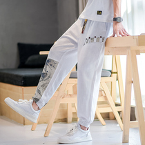 2021 new Chinese style pants mens casual pants retro printing stitching large size mens fashion loose