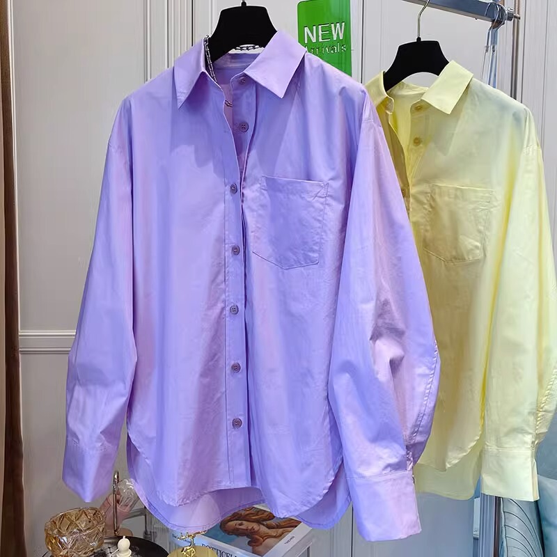 Designed to Be Loose and Casual, Light Purple Plus-Size Women's Long-Sleeved Pure Cotton Shirt 2026 New Autumn and Winter Casual Jacket Designed to Be Loose and Casual, Light Purple Plus-Size Women's Long-Sleeved Pure Cotton Shirt 2026 New Autumn and Winter Casual Jacket