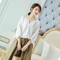Hanfu Chinese style shirt V collar loose Fashion 2020 new summer national style womens vintage cotton coat