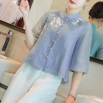 Cheongsam female summer improved jacket retro Republic of China style female Han suit Chinese tea suit embroidered Zen short Tang suit