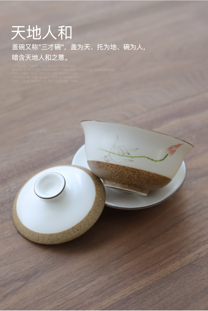 & old ceramic tea set, hand - made kung fu suit Japanese bamboo tea tray lid bowl of whole household cup side