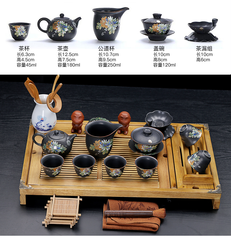 Old &, ceramic purple white porcelain kung fu tea set suits for stand solid wood tea tray was large drainage home tea table