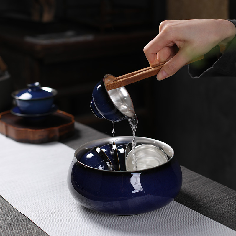 & old case TuHao LanLiu silver large tea wash water meng ceramic household kung fu tea set with parts washing water in a writing brush washer