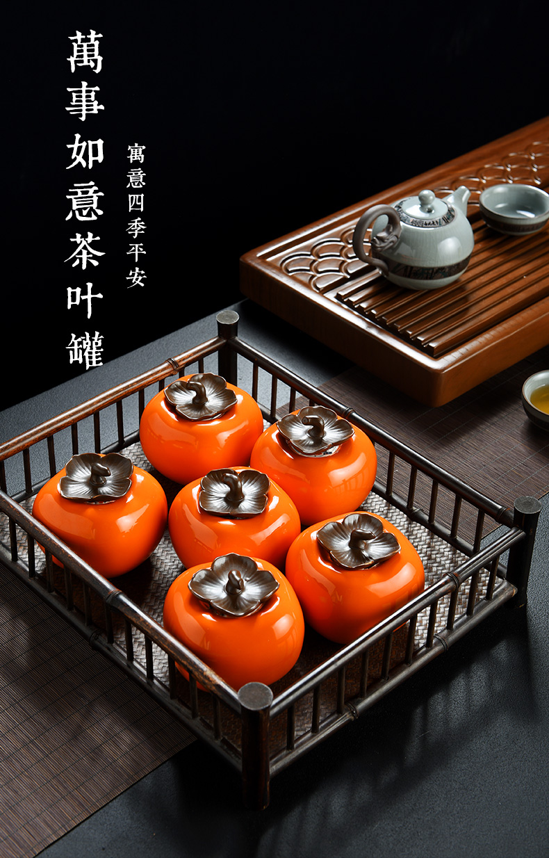 Persimmon Persimmon ruyi & old, small mini Persimmon ceramic creative caddy fixings tea POTS pet furnishing articles sealed jar