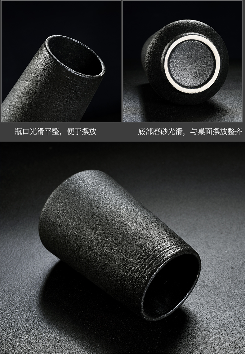 Old &, coarse pottery kung fu tea set of black suit household contracted real MuZhu tea tray lid restoring ancient ways bowl of tea cups