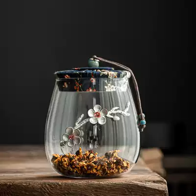 Old Wangge transparent glass household tea jar Tin Flower storage tea jar large and small storage sealed can flower tea jar