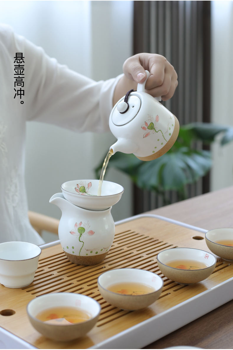 & old ceramic tea set, hand - made kung fu suit Japanese bamboo tea tray lid bowl of whole household cup side