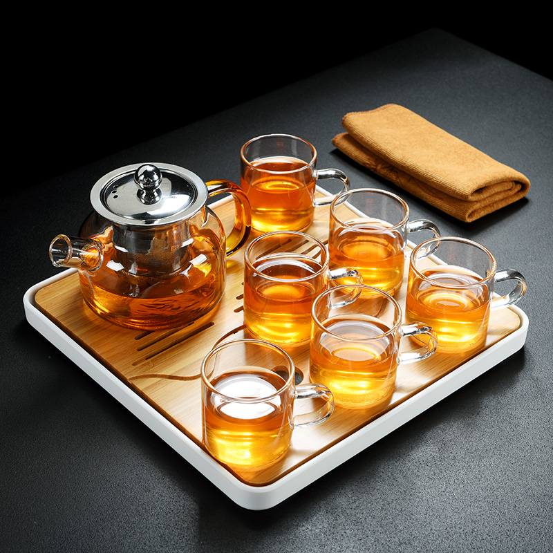 Old kung fu tea set, heat - resistant glass trumpet tea tray at household contracted cooking pot cup a pot of six glasses
