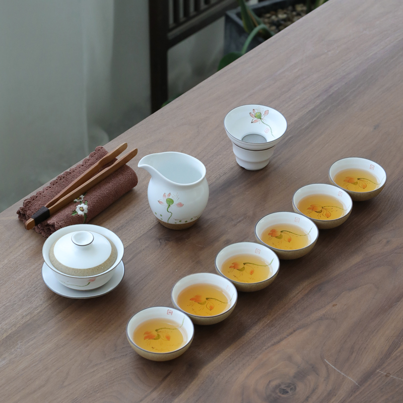 & old ceramic tea set, hand - made kung fu suit Japanese bamboo tea tray lid bowl of whole household cup side