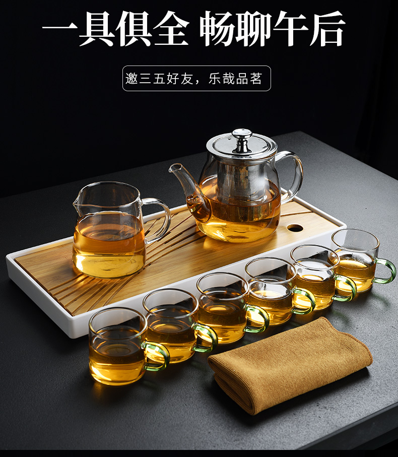 Old household tea tray, glass tea set at kung fu tea cup teapot office tea kettle