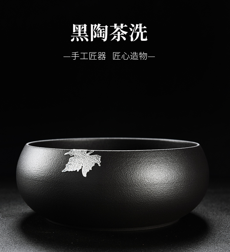Old &, Japanese black pottery coarse pottery tea to wash to large building ceramic kung fu tea cups water jar is writing brush washer parts water