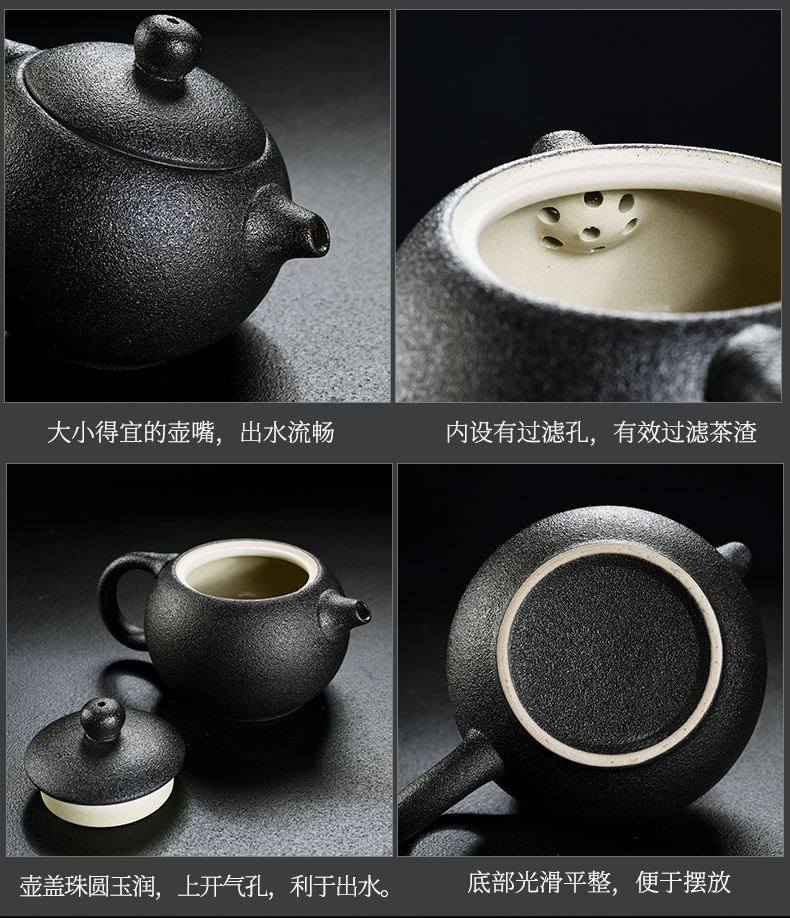 & old, black pottery xi shi teapot teacup ceramic tea set household kung fu real MuZhu tureen tea tray package