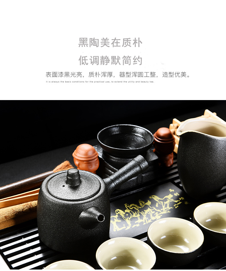 Old &, black pottery ceramic kung fu tea set bamboo sea water tea tray was solid wood tea home side the lid to use