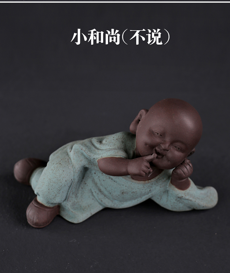 & old kung fu tea tea furnishing articles purple sand tea pet three small ceramic zen monk see colour sand the little novice monk