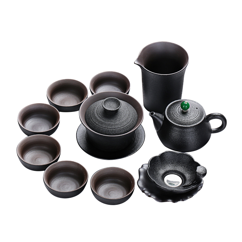 Old &, black pottery kung fu tea sets the teapot GaiWanCha filter cups of a complete set of ceramic tea set gift boxes