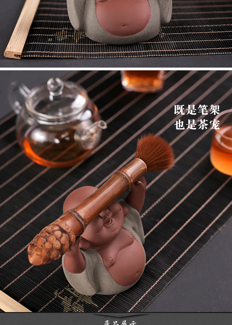 Old &, kung fu tea accessories color purple sand tea pet furnishing articles arenaceous contented little monks maitreya kongming pen pen rack