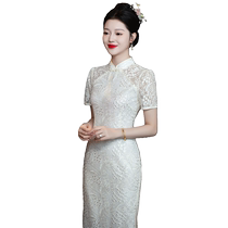 New Chinese style white lace engagement cheongsam dress high-end light luxury niche certificate registration dress can be worn at ordinary times