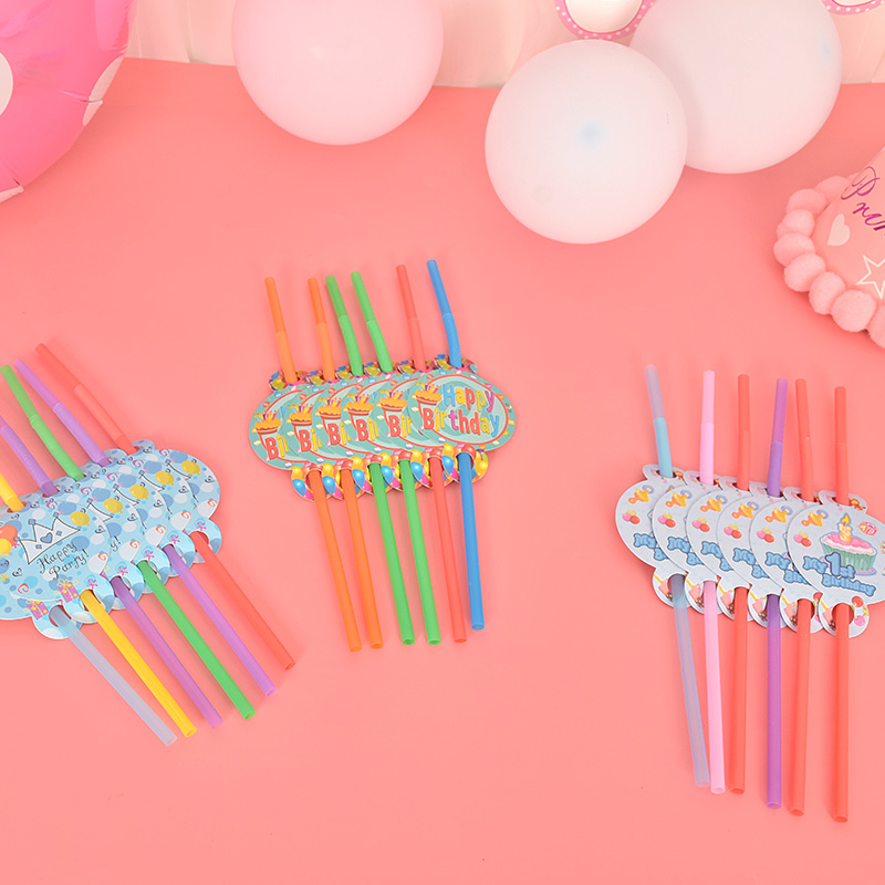 Children Birthday Party Supplies Disposable Arbitrary Bending Straws Birthday Dress Arrangement Cartoon Pattern Straws