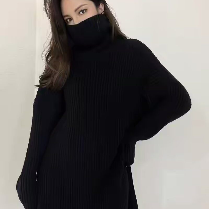 26 New Autumn and Winter 100% Cashmere Sweater for Women, Mid-Length Turtleneck Pullover, Thickened Loose Knit Base Sweater