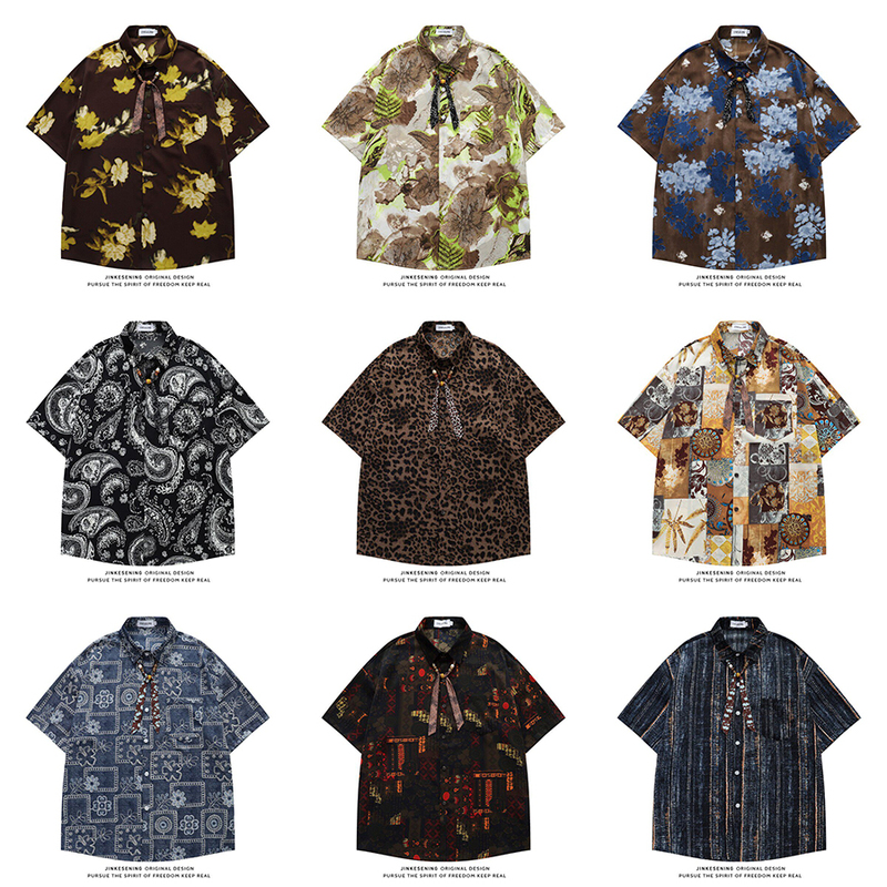 Summer Travel Leopard Print Ice Silk Quick-Drying Short-Sleeved Shirt for Men and Women, Casual and Versatile Hawaiian Seaside Vacation Floral Shirt