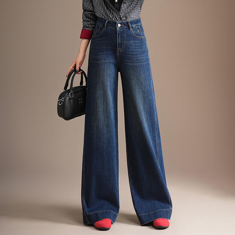 Amash Style Women's Pants 2025 Spring and Autumn High-Waisted Slim-Fit Jeans, Straight-Leg Loose Slimming Wide-Leg Trousers