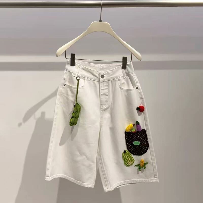 Summer New Fashion Design Three-Dimensional Decorative High-Waisted Denim Shorts for Women