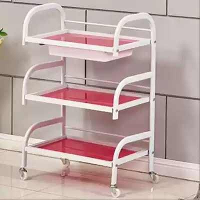Mobile pattern embroidery fire tank beauty salon special shelf trolley Three-layer wheel trolley high-end showcase cabinet