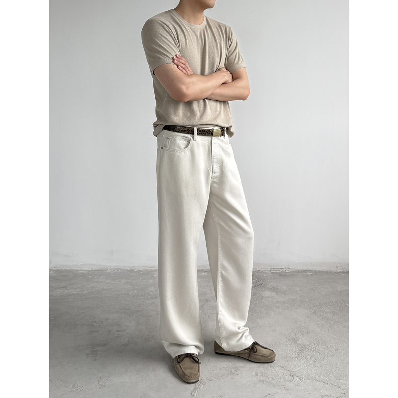 Carl Wang “Jelly Cow” Custom-Woven 100% Tencel Stone Gray Soft and Supple Jeans, Roosen Style