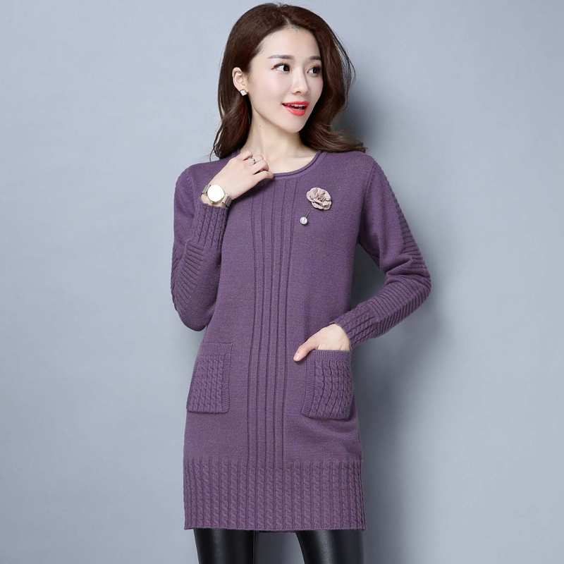 Từ Ordos 100tinh khiết cashmere dài loose-fitting lớn mã len nữ áo len dệt kim của áo len váy áo len đáy